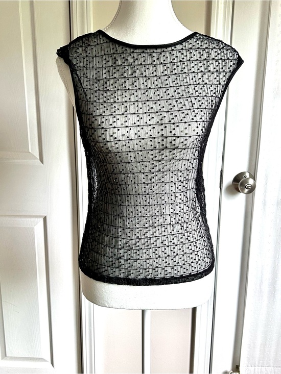 The Limited Tops - The Limited Black Sheer Sparkle Dot Mesh Top